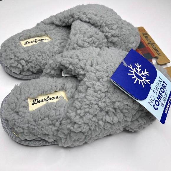 DEARFOAMS Faux Sherpa Memory Foam Slippers Very cushiony Gray /Sleet Size S 5-6 - Picture 4 of 13